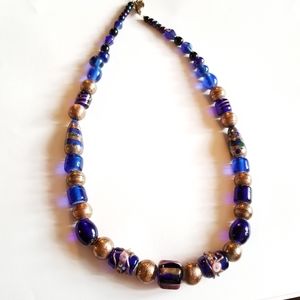Blue glass necklace wedding cake beads beaded indigo